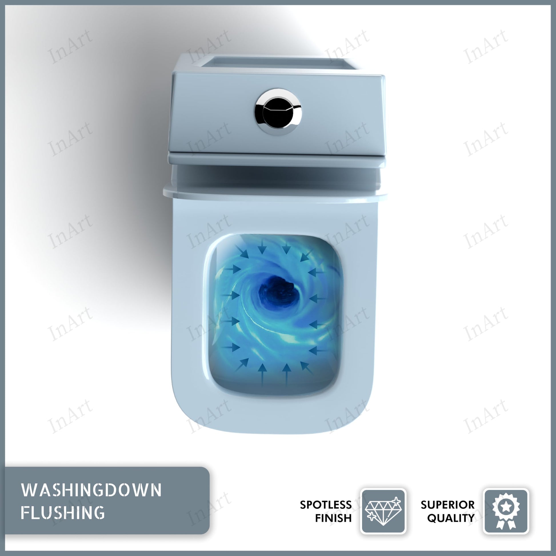 Western toilet one piece ceramic commode, rear angle showing dual flush cistern and compact design