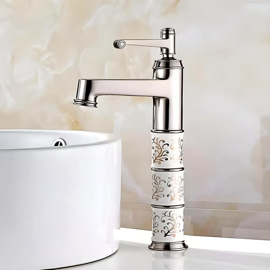 InArt washing basin tap in antique silver zinc alloy, single lever waterfall spout, 12 inch high arc