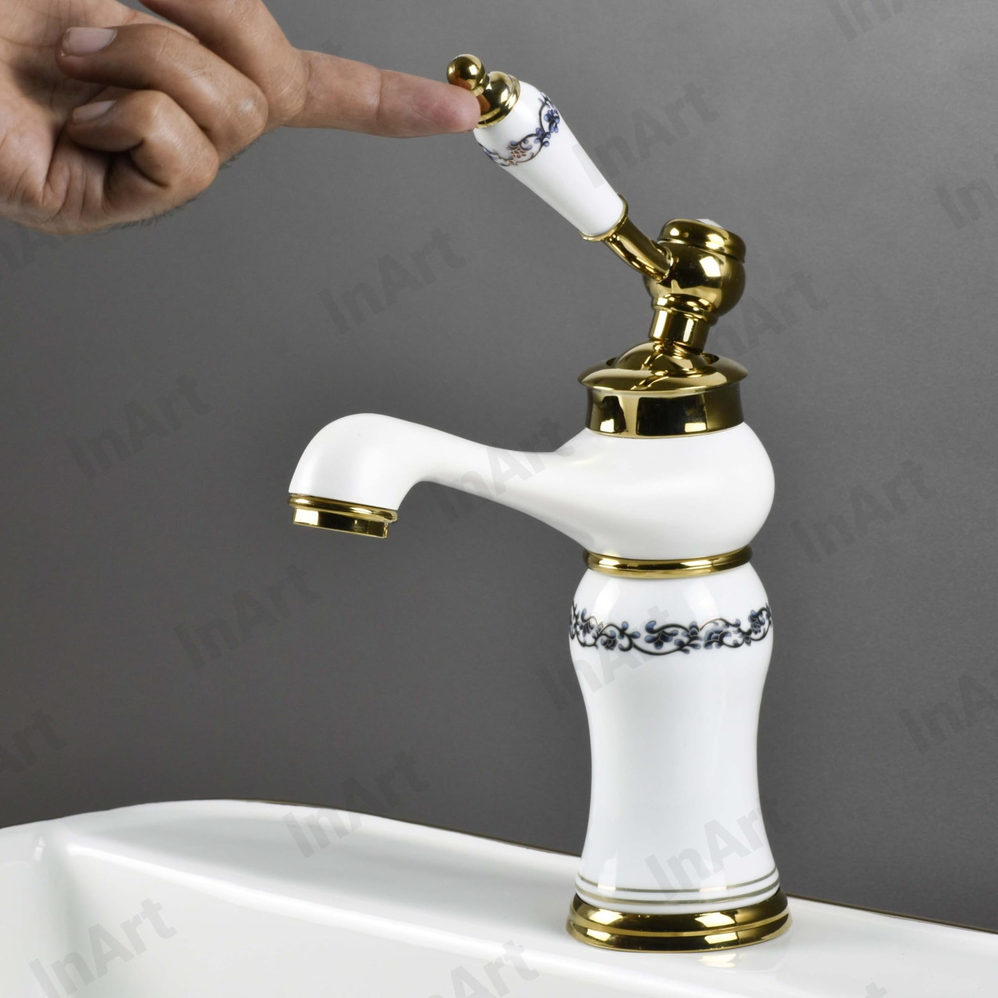 Premium bathroom basin mixer tap in white gold, single lever wash basin mixer for modern washroom setup