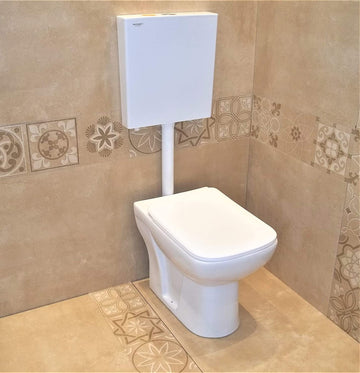 InArt floor mounted european water closet in glossy white ceramic, oval WC with slim dual flush tank