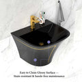 InArt glossy black ceramic designer wash basin, wall hung half pedestal style for contemporary bathroom
