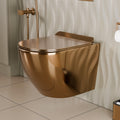 Hindware wall mounted commode style InArt rose gold ceramic oval rimless wall hung toilet, front view