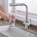 Kitchen tap with water filter connection, 3-way swan neck mixer tap with separate filtered water outlet