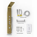 Multi-function hand shower with hose on gold shower panel set, detail view for Indian bathroom use