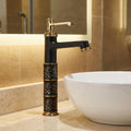 InArt single lever basin mixer tap in brass, high neck tall body design with gold black matte finish