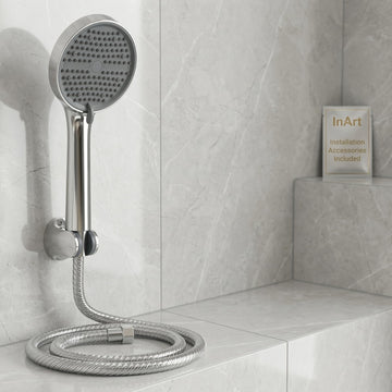 InArt hand shower for bathroom, ABS round 5-function chrome finish set with 1.5m tube and wall hook