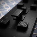Waterfall shower panel black finish detail, rectangular top outlet for modern bathroom shower setup