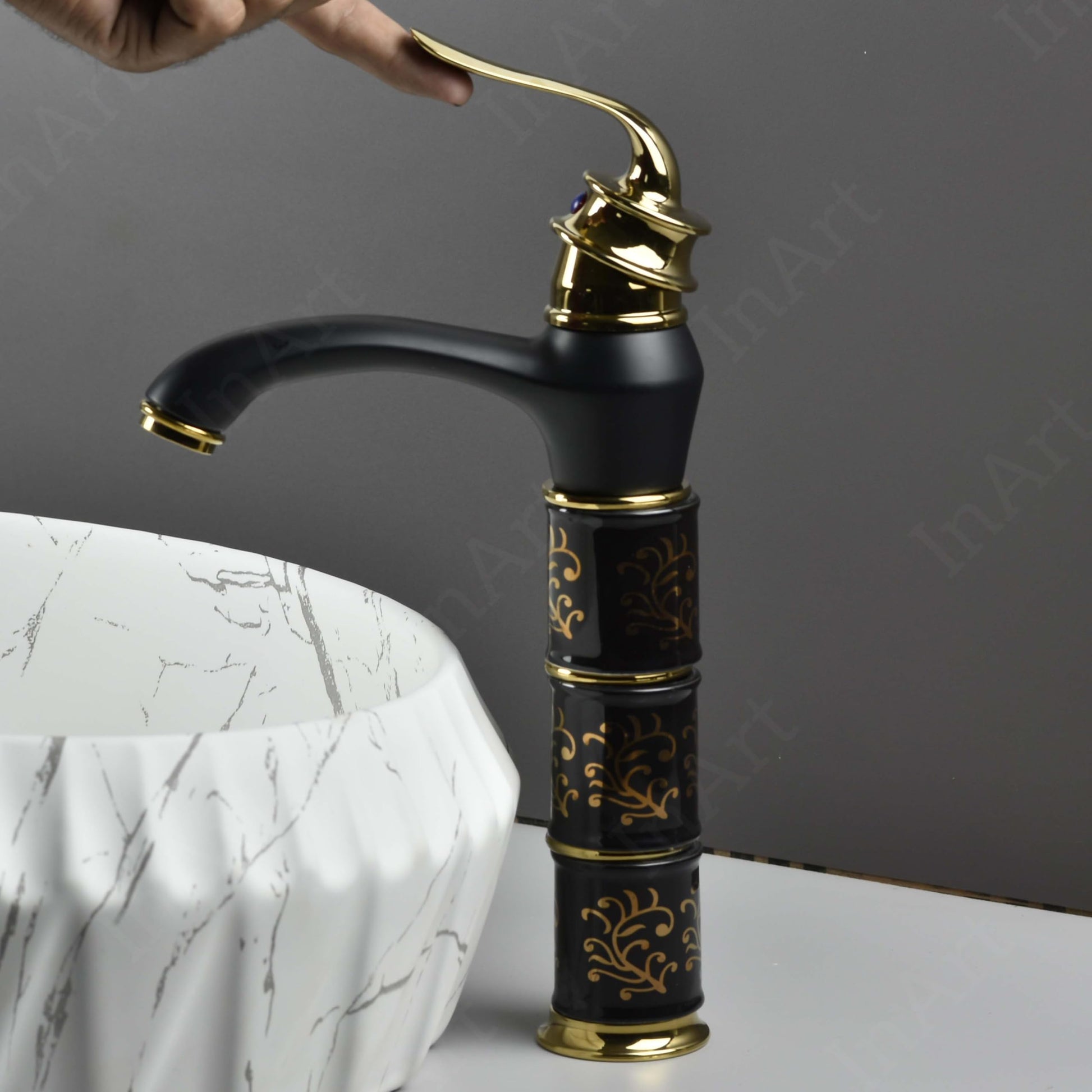 Black gold bathroom tap single lever with 12 inch high-arc waterfall spout, antique finish, top view