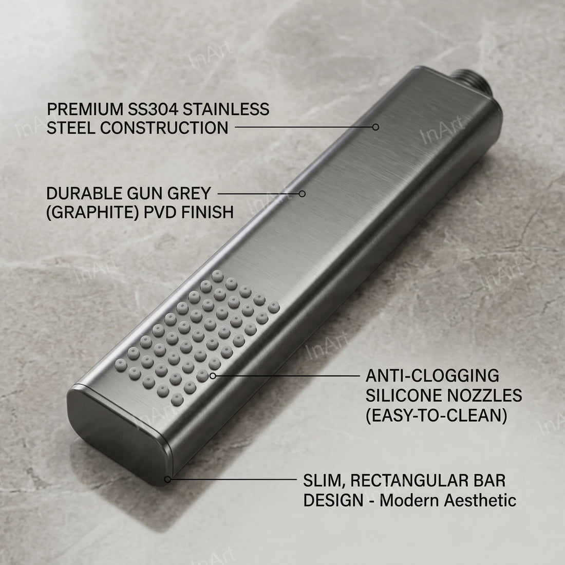 SS304 handheld shower head for bathroom InArt round stainless steel hand shower gun grey