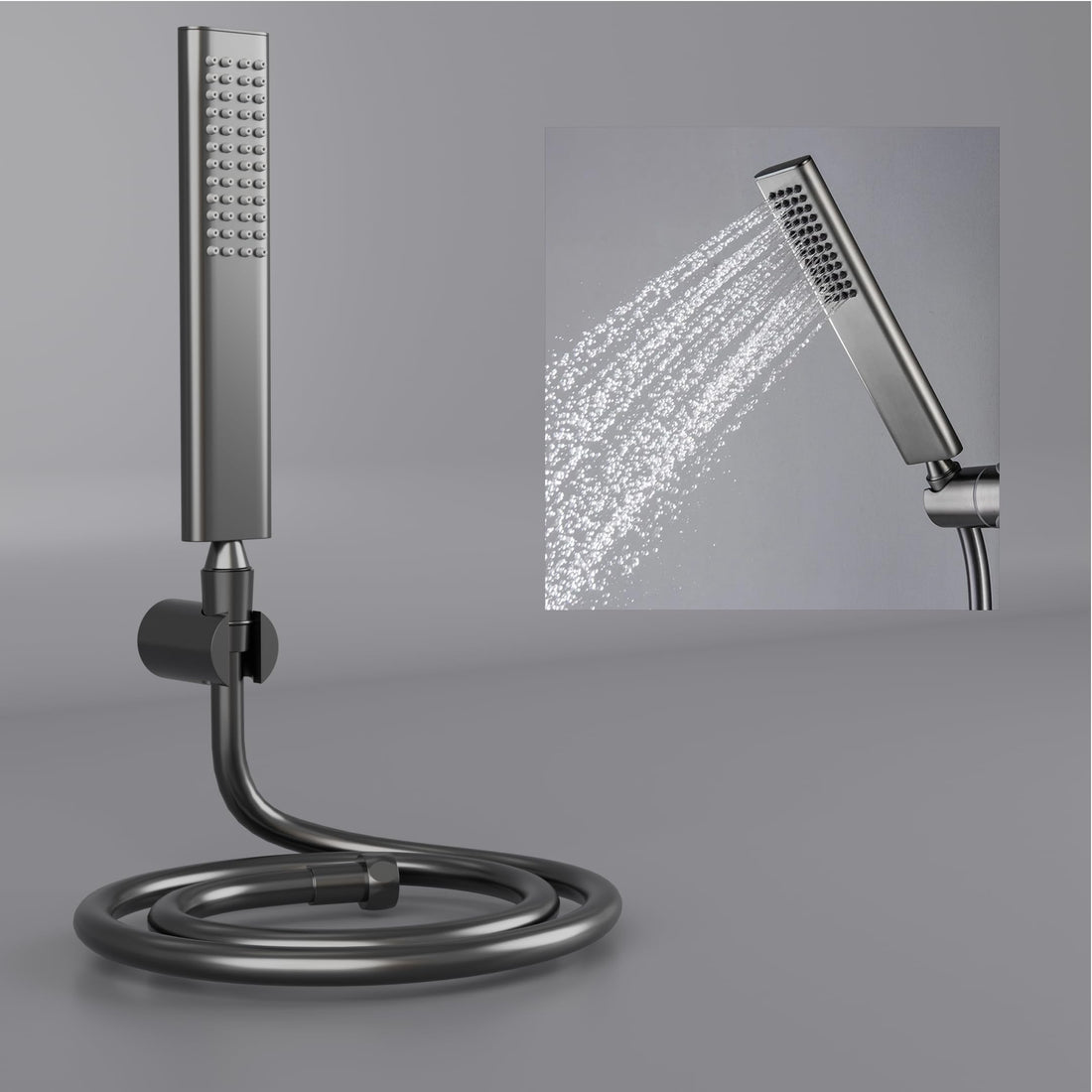InArt hand shower for bathroom in gun grey SS304 round handheld shower set with hose and wall hook