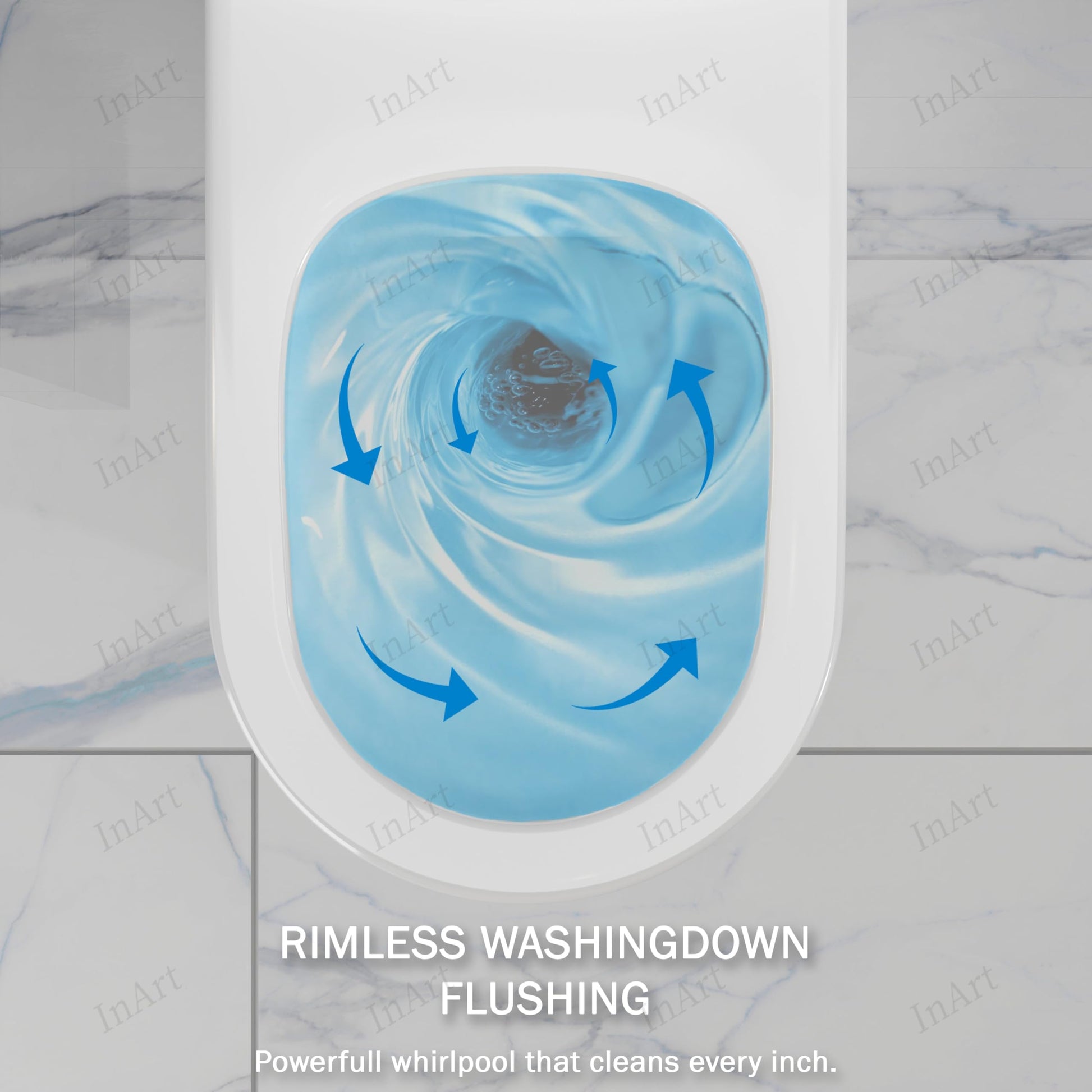 Porcelain one piece western toilet with soft close seat, top view showing square design and compact tank