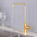 InArt non air gap RO tap with square brushed gold finish, 360° swivel neck, three-quarter view