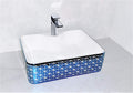InArt table top wash basin online for modern washroom vanity cabinet, rectangular glossy blue basin