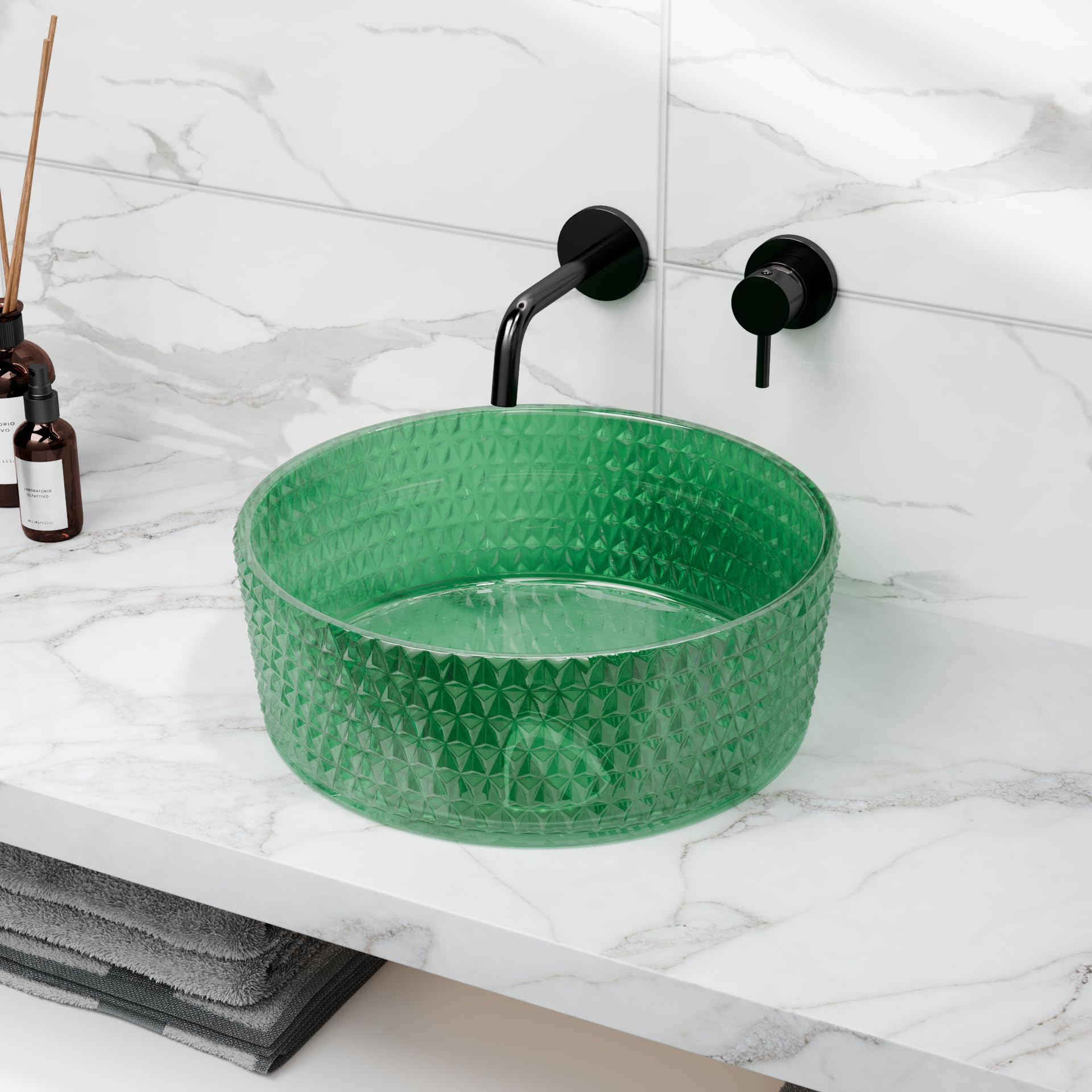 Glossy green glass wash basin sink price, InArt modern round basin