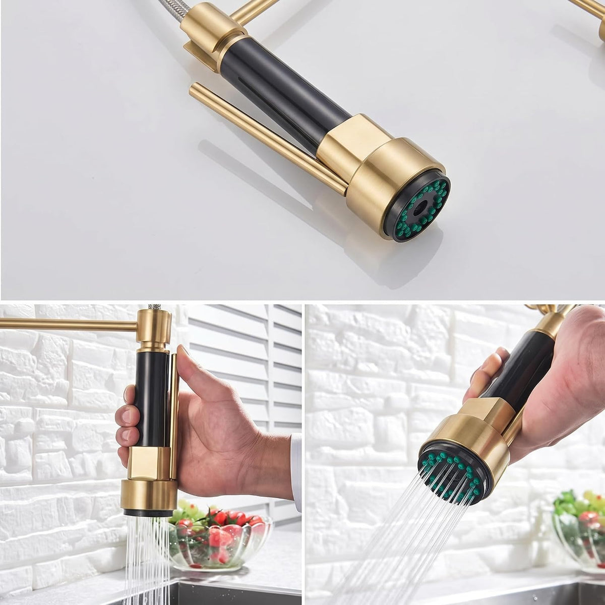 Kitchen wash basin tap wall mount overall view highlighting modern design and pull-down sprayer