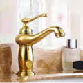 InArt single lever basin mixer tap in brass with gold finish and waterfall spout, hot and cold for wash basin