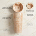 InArt ceramic pedestal wash basin designs, round orange marble basin shown in 3/4 angle for bathroom