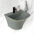 InArt wall mounted wash basin in grey glossy ceramic, rectangular slim rim, front view
