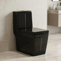 Cera single piece commode style InArt glossy black ceramic rectangular one piece western toilet, front view
