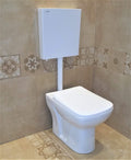 InArt ceramic western toilet commode white, rear angle showing concealed P trap and soft close seat cover