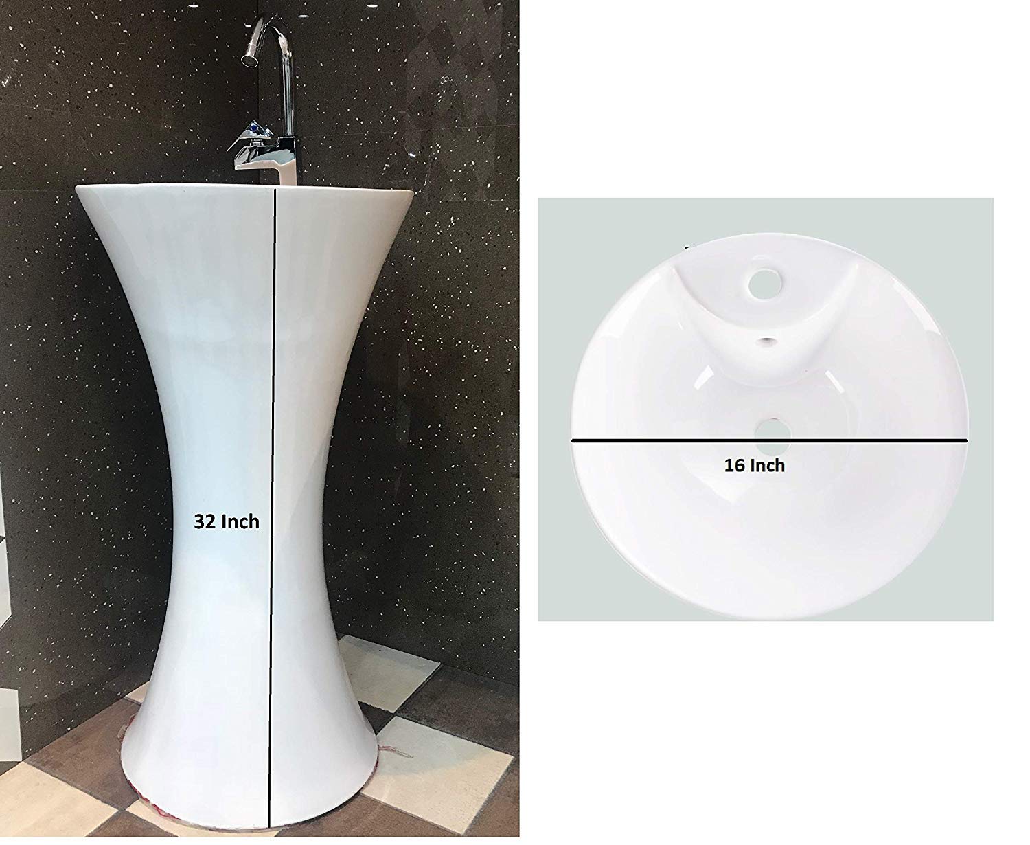 InArt Ceramic Pedestal Wash Basin Free Standing Round White 40x40 CM P