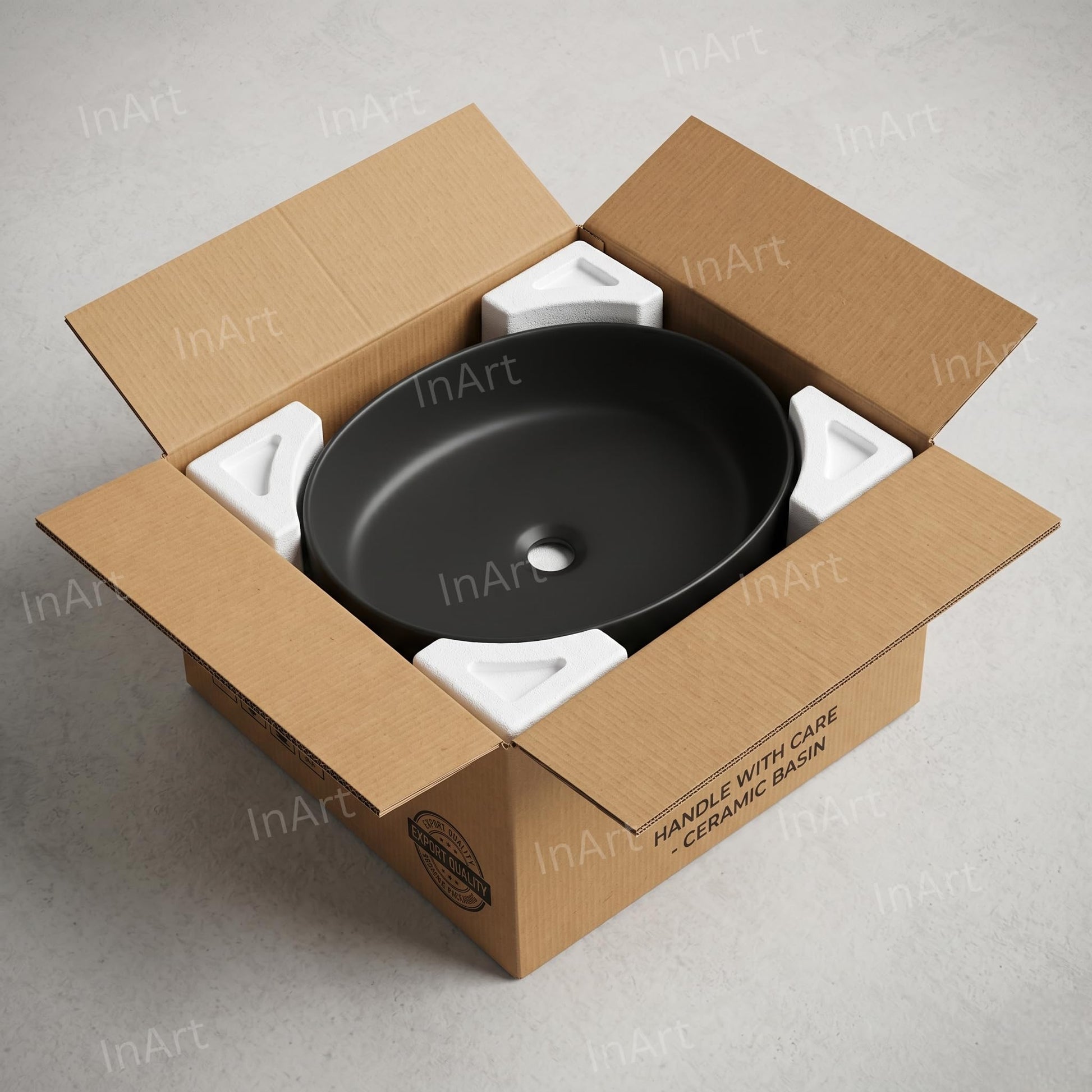 Table top wash basin design in oval shape for bathroom counter