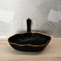 Premium ceramic counter top wash basin for bathroom interior, matte black and gold table top wash basin on counter