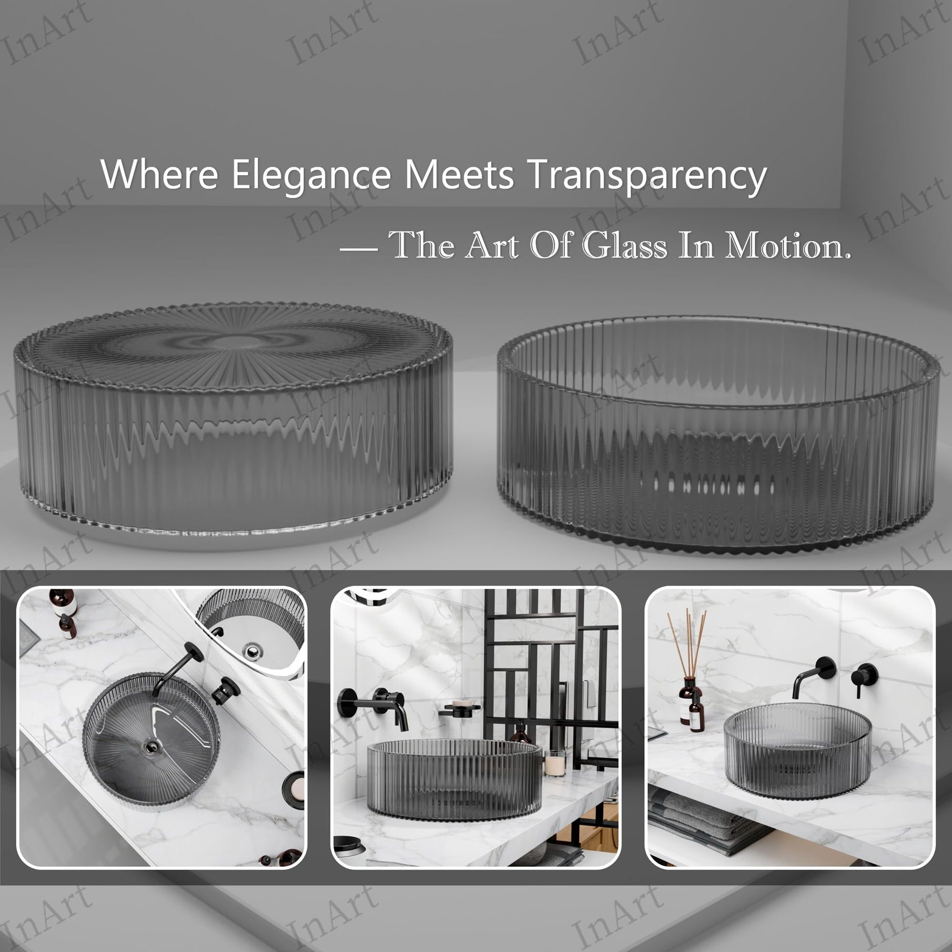 Tabletop glass wash basin, transparent glass wash basin, polished finish