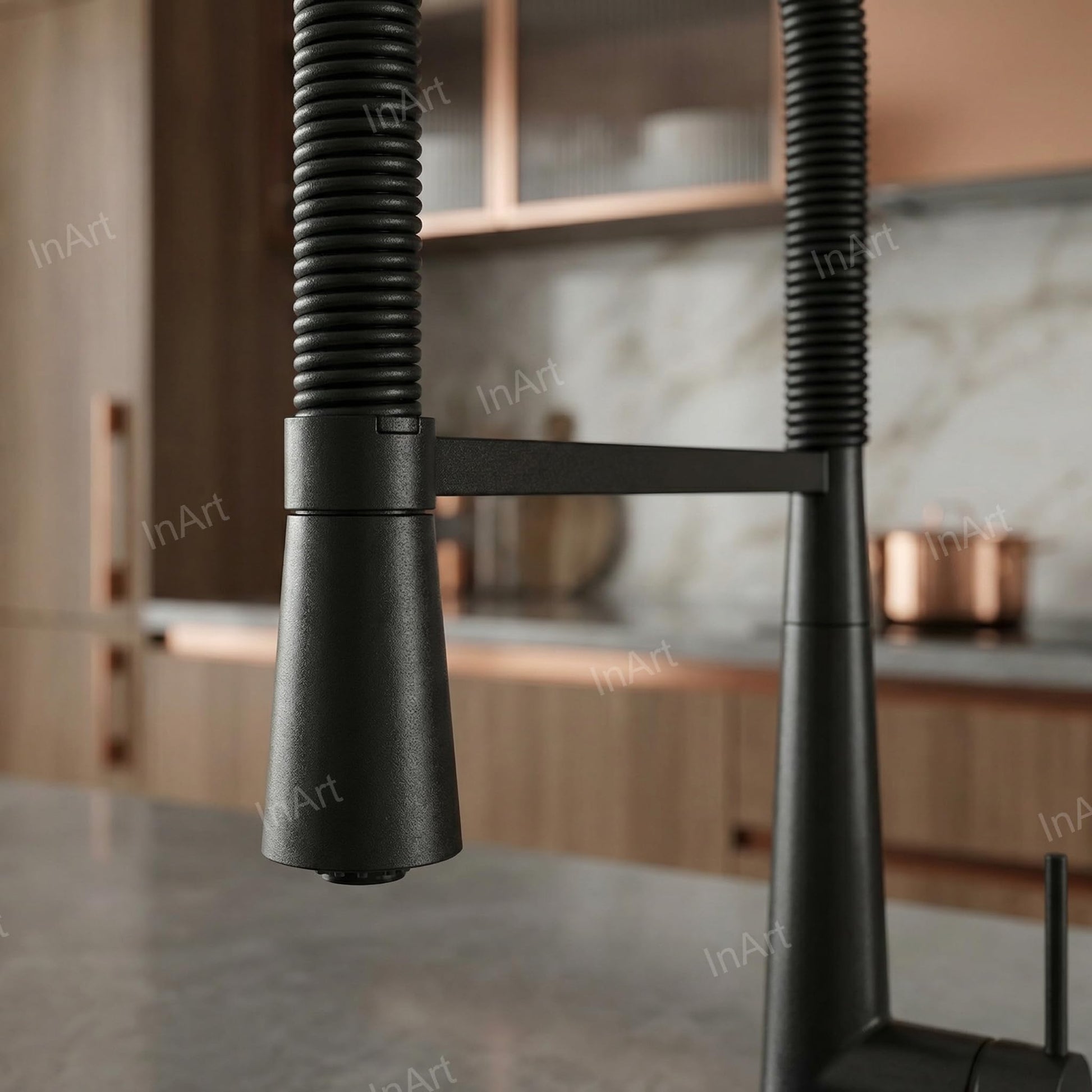 InArt black sink mixer showing 360° swinging spout movement, modern kitchen sink mixer tap in matte black