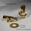 Leakproof angle valve for tap and geyser connection, glossy gold brass 1-way stop cock with wall flange