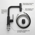 Matte black pull down kitchen faucet with pull-out spray head, side angle view for kitchen sink