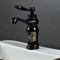 Modern bathroom wash basin with mixer tap look, black basin tap shown from side angle with single handle