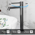 Table top wash basin tap high neck in gun grey, top view highlighting single lever control and tall neck design