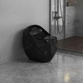 InArt designer black toilet commode, rear angle showing S-trap floor mounted ceramic water closet in glossy finish