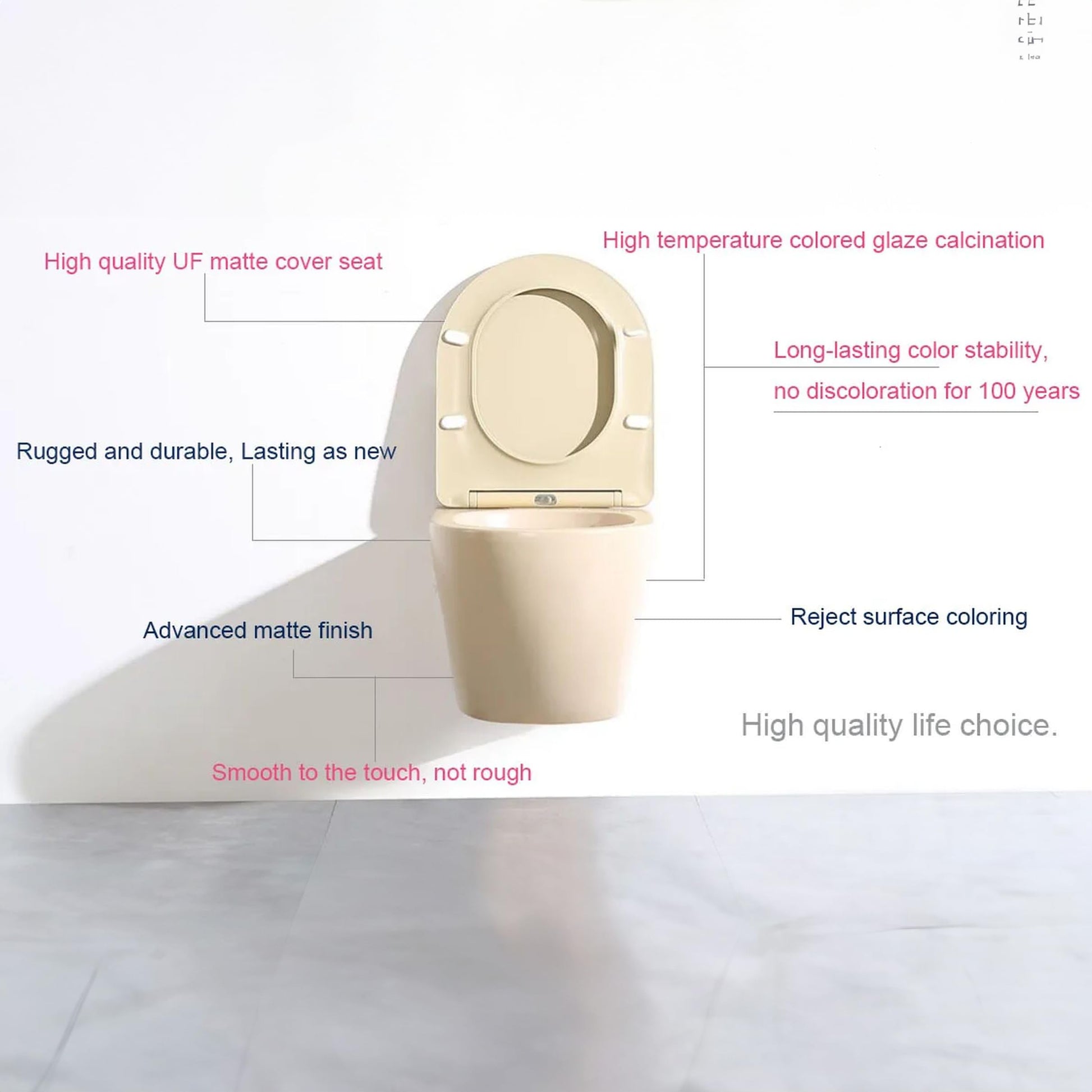 InArt wall mounted commode toilet for modern bathroom, matt beige ceramic EWC with soft close seat cover