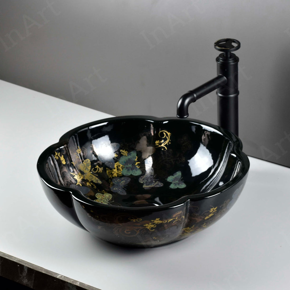 Jaquar wash basin table top style InArt ceramic oval wash basin in glossy white, main front view