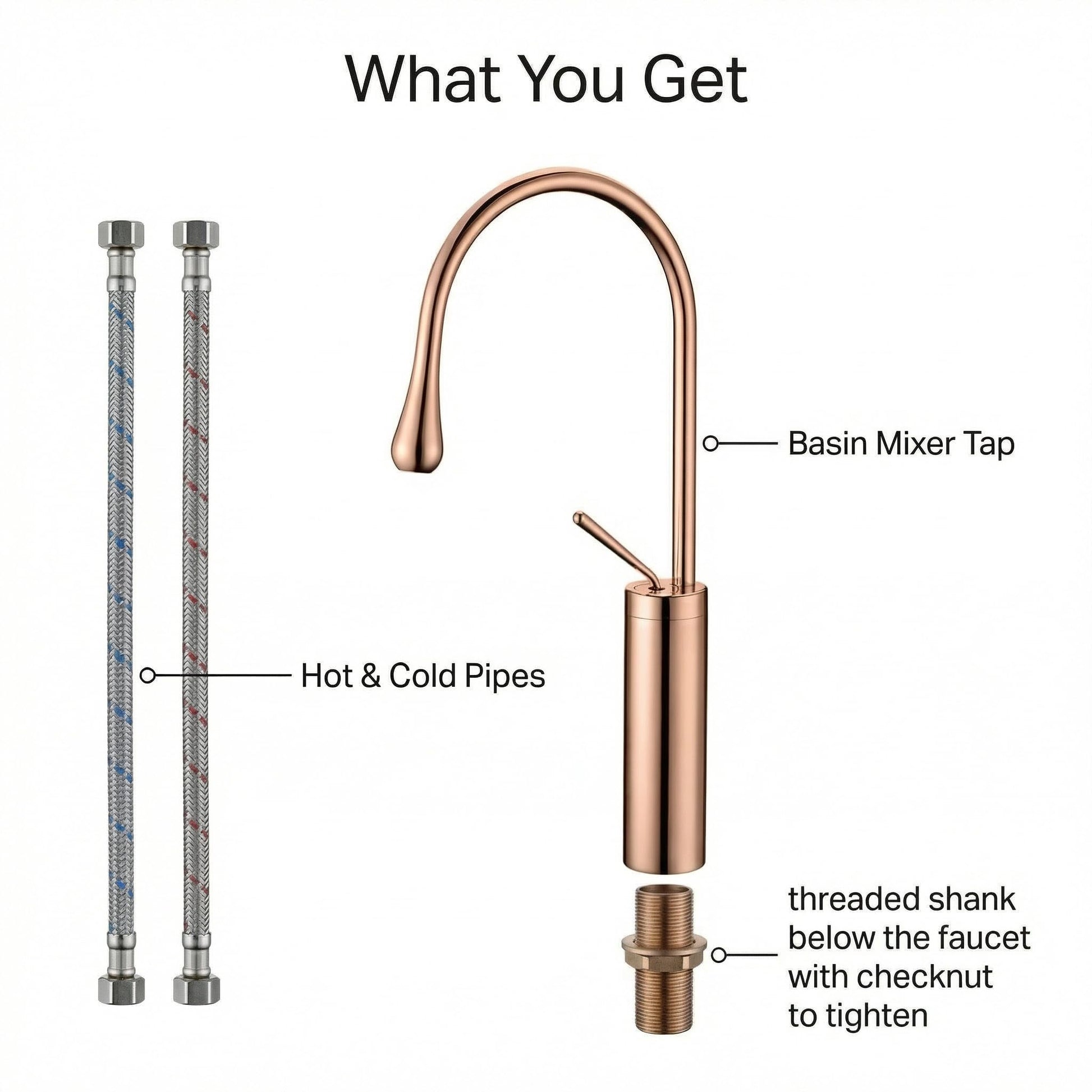 Premium sanitaryware style rose gold basin mixer tap, brass single lever pillar tap for bathroom sink