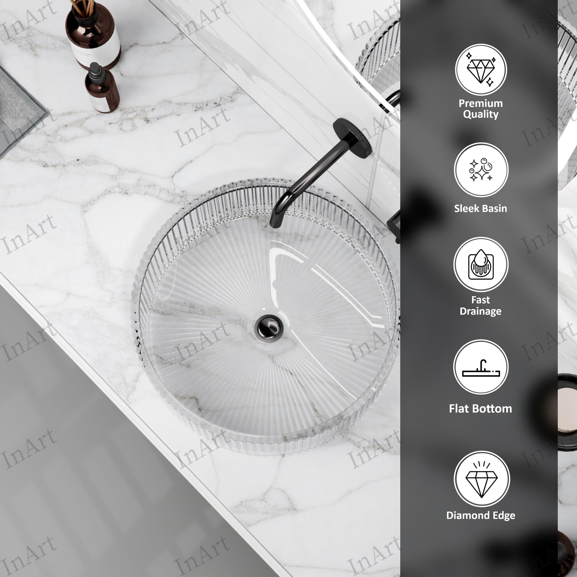 Tabletop glass wash basin, transparent, InArt glossy finish