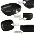 Modern table wash basin designs, matte black rectangular ceramic table top basin, side angle