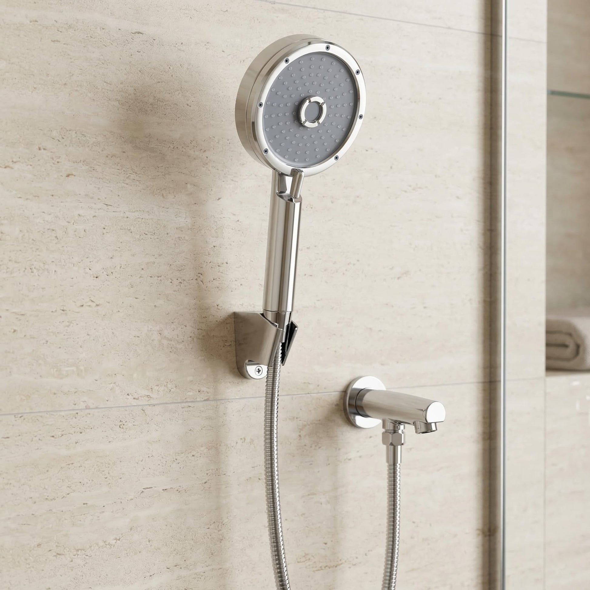 InArt ABS round hand shower for bathroom in chrome finish with 3 spray modes, hose and wall hook
