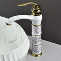 Top view of high neck tap style single lever basin mixer for wash basin, antique white gold zinc alloy body