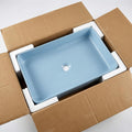 Compact 62x35 cm blue ceramic top counter wash basin for washroom vanity, rectangular table top basin