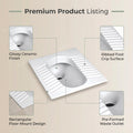20 inch Orissa pan ceramic squat pan, side angle showing rectangular shape and outlet