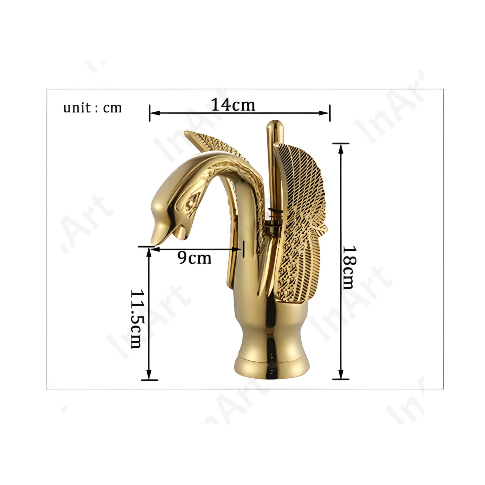 Waterfall wash basin tap gold with single lever hot and cold control, close-up of spout flow design