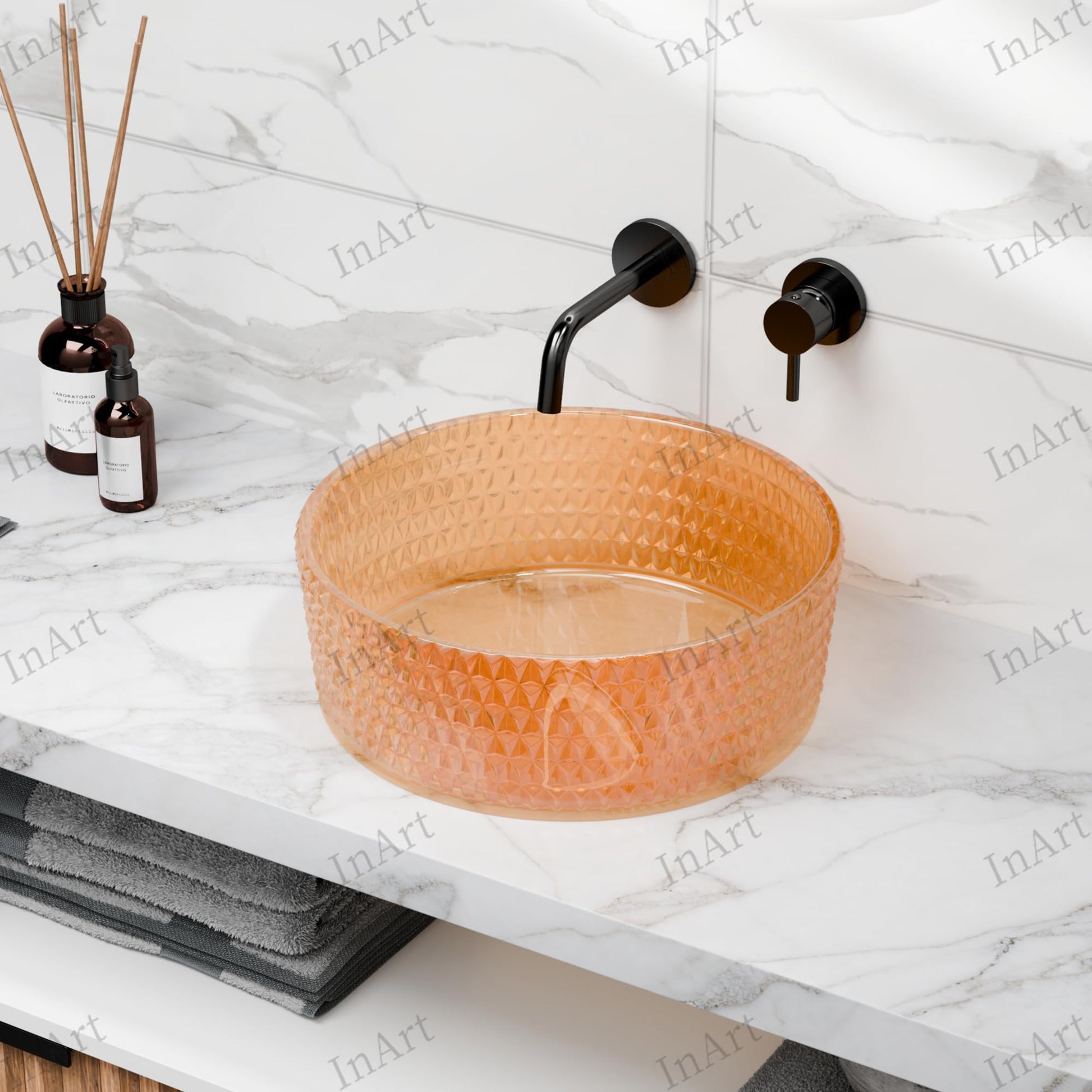 Modern amber round table top basin with glossy finish