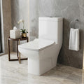 InArt single piece western toilet in glossy white ceramic, elongated one-piece EWC floor mounted front view