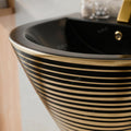 Wall hung wash basin with half pedestal, space saving small wall mounted bathroom sink in black and gold
