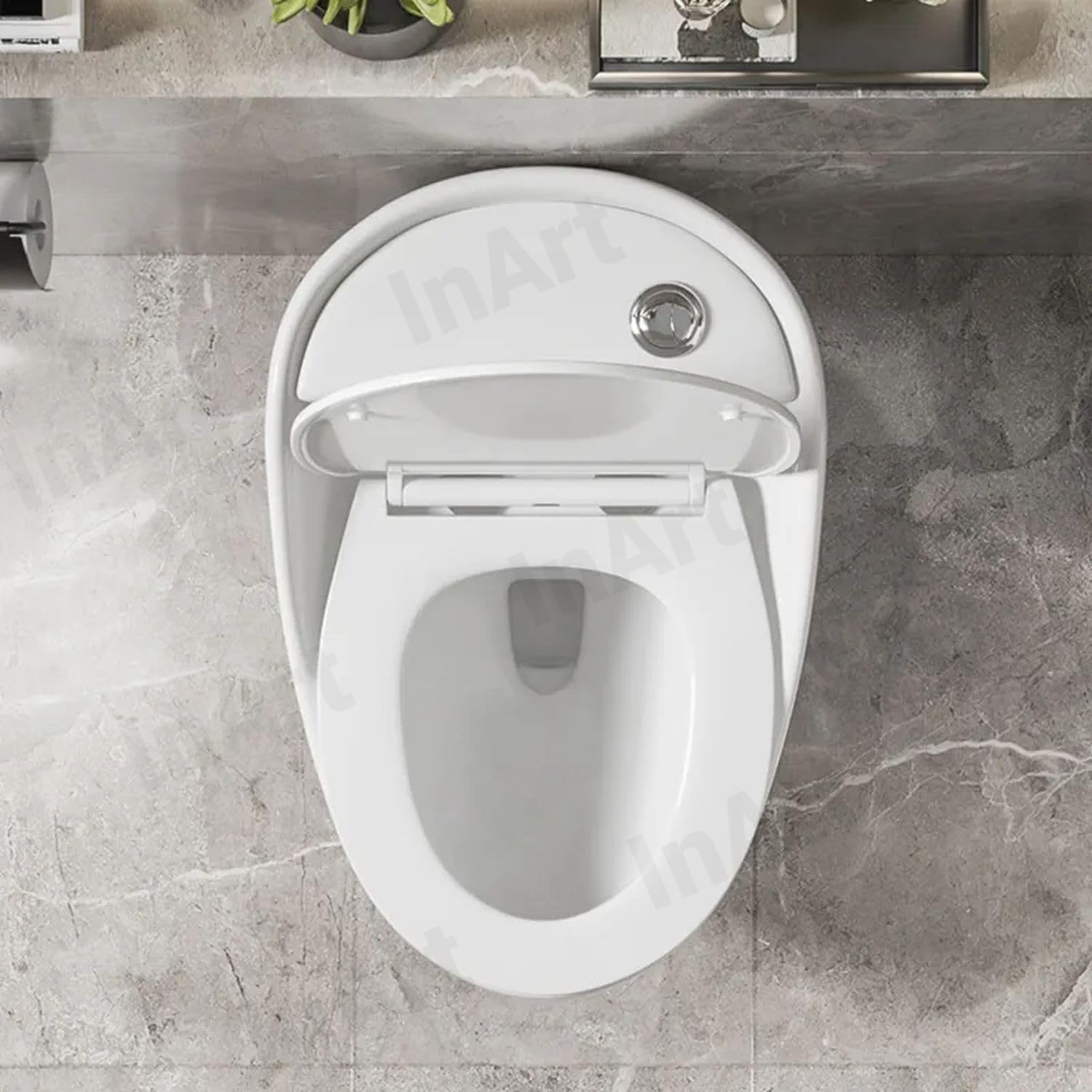 Elongated oval bowl rim and smooth glaze on premium ceramic one piece western toilet, easy-clean finish