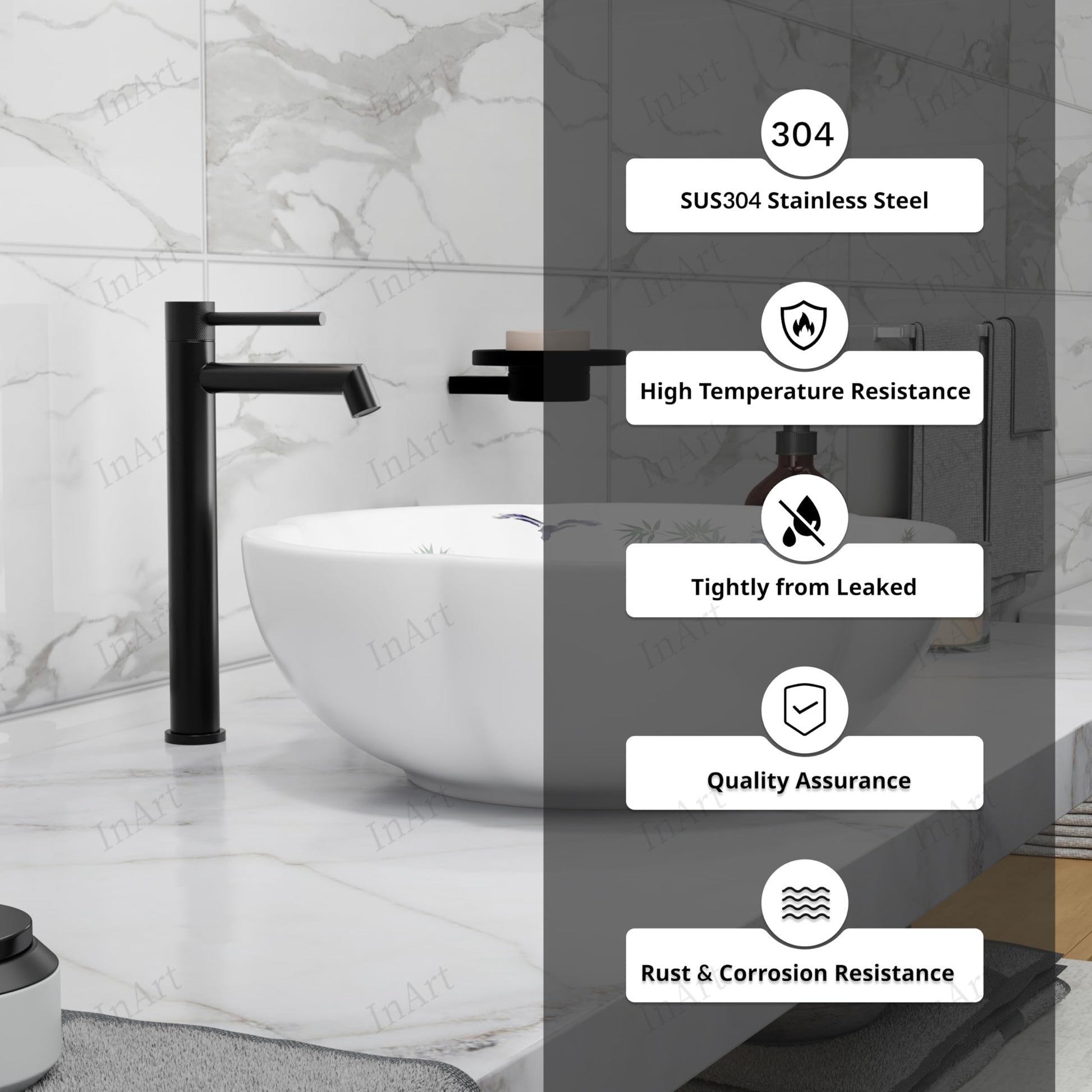 Matte black 12 inch pillar tap for wash basin, side angle view of extra tall high neck pillar cock
