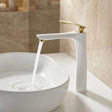 InArt wash basin mixer tap in white gold finish, solid brass single lever basin mixer for bathroom